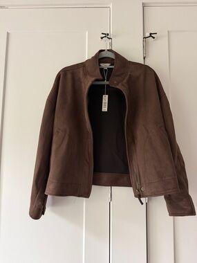 Max Studio Brown Suede-Style Leather Jacket